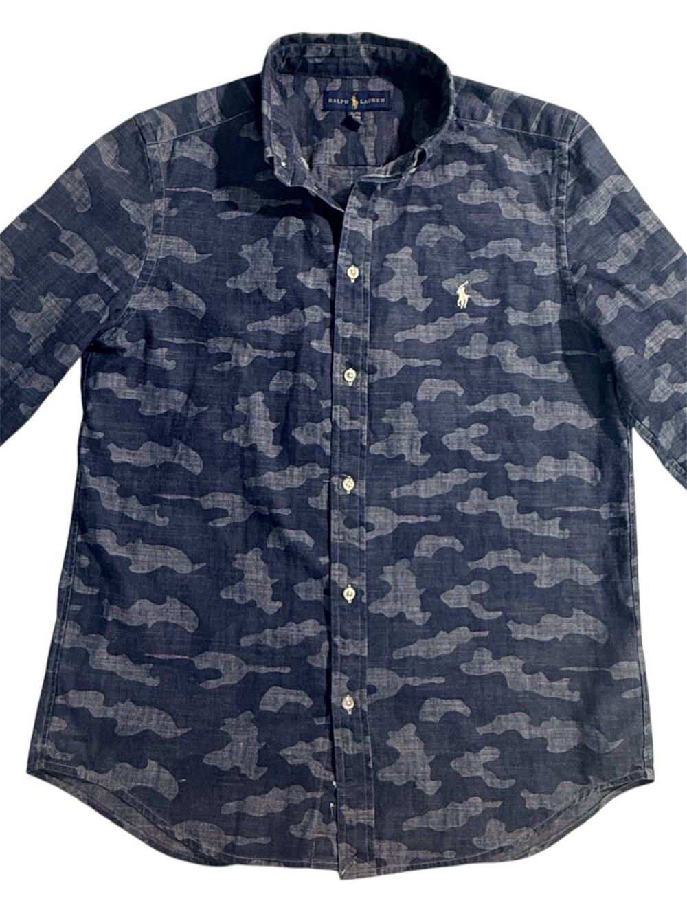 Polo Ralph Lauren Boys XL 18-20 Blue Camo Cotton Button Down Pony Shirt